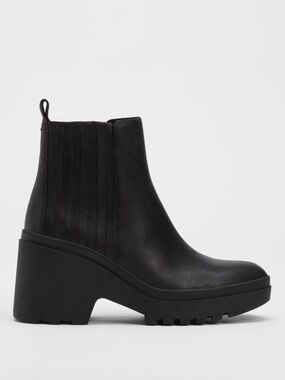 Eileen Fisher Women's Black Kat Wedge Bootie Size 7 chunky Heel Chelsea Boot
